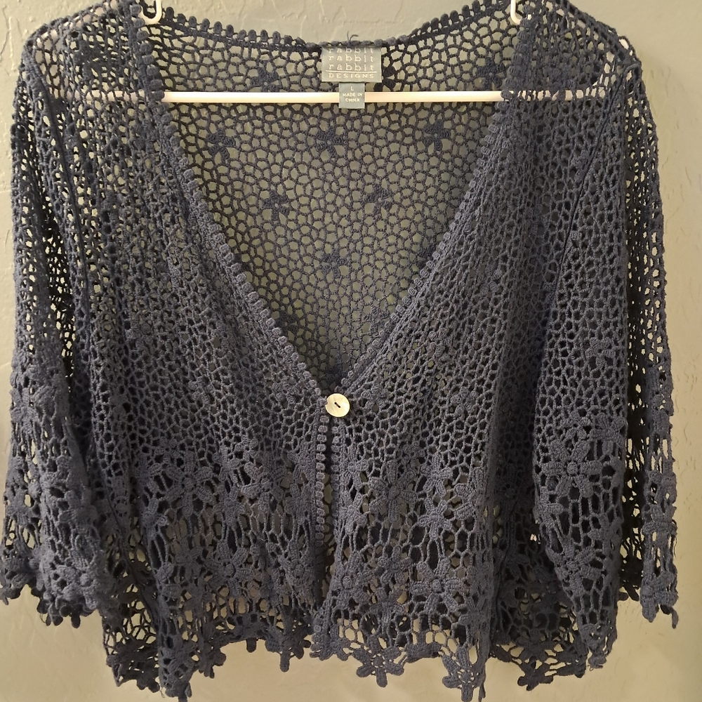 Beautiful crochet navy blue crop sweater